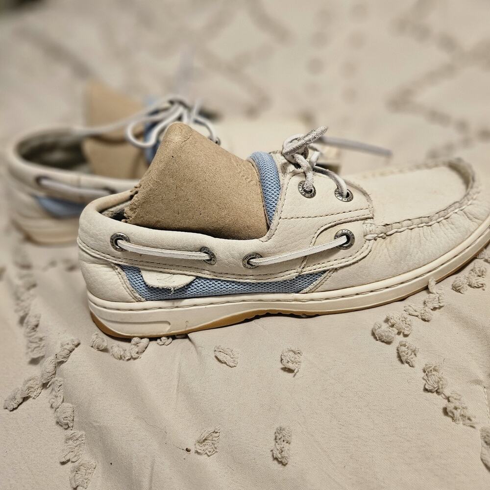 Sperry Top Sider Boat Deck Shoes Women’s White Blue Leather Sz 6M
